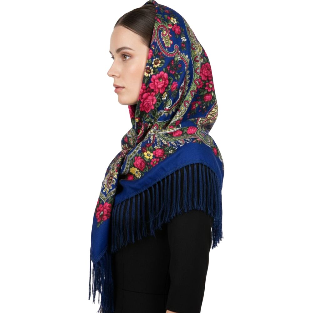 دي’دانييلا - شال نسائي تقليدي مزخرف مارفا - أزرق داكن
