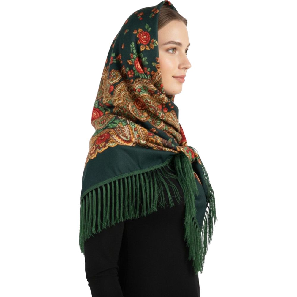 دي’دانييلا - شال نسائي تقليدي مزخرف كارينا - أخضر داكن