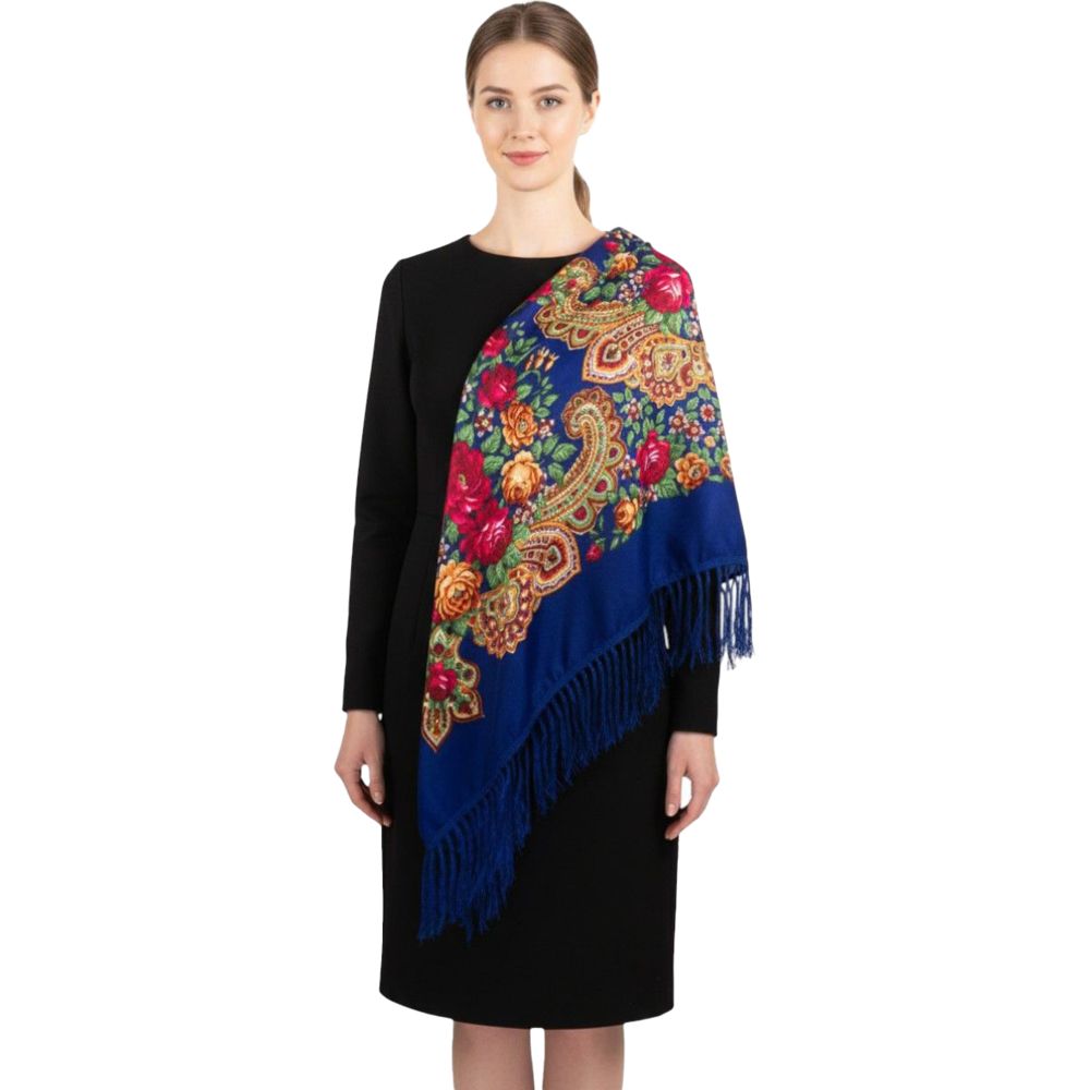دي’دانييلا - شال نسائي تقليدي مزخرف إيفا - أزرق داكن