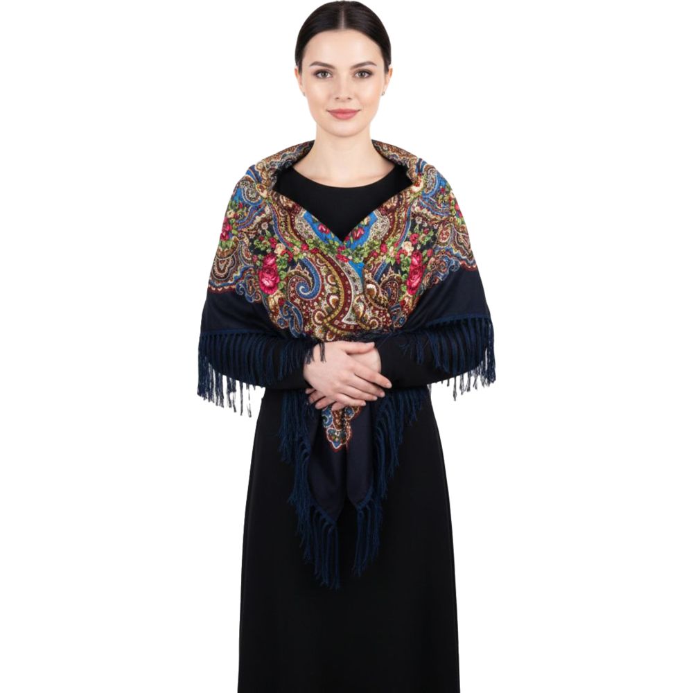 دي’دانييلا - شال نسائي قطن مزخرف طويل مع شراشيب جوليا