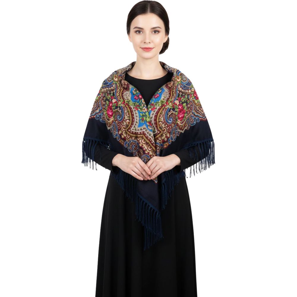 دي’دانييلا - شال نسائي قطن مزخرف طويل مع شراشيب جوليا