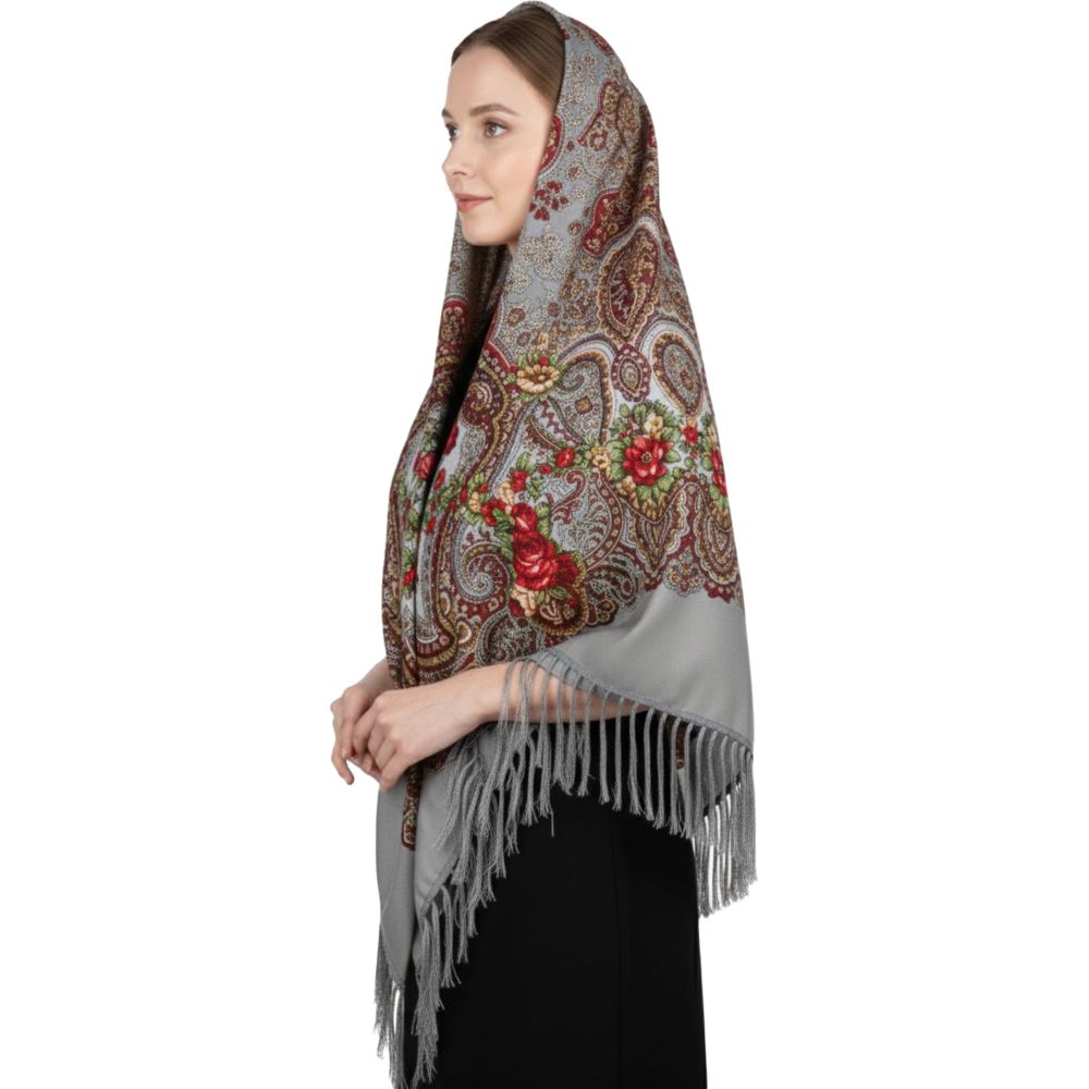 دي’دانييلا - شال نسائي تقليدي مزخرف فيرا - رمادي