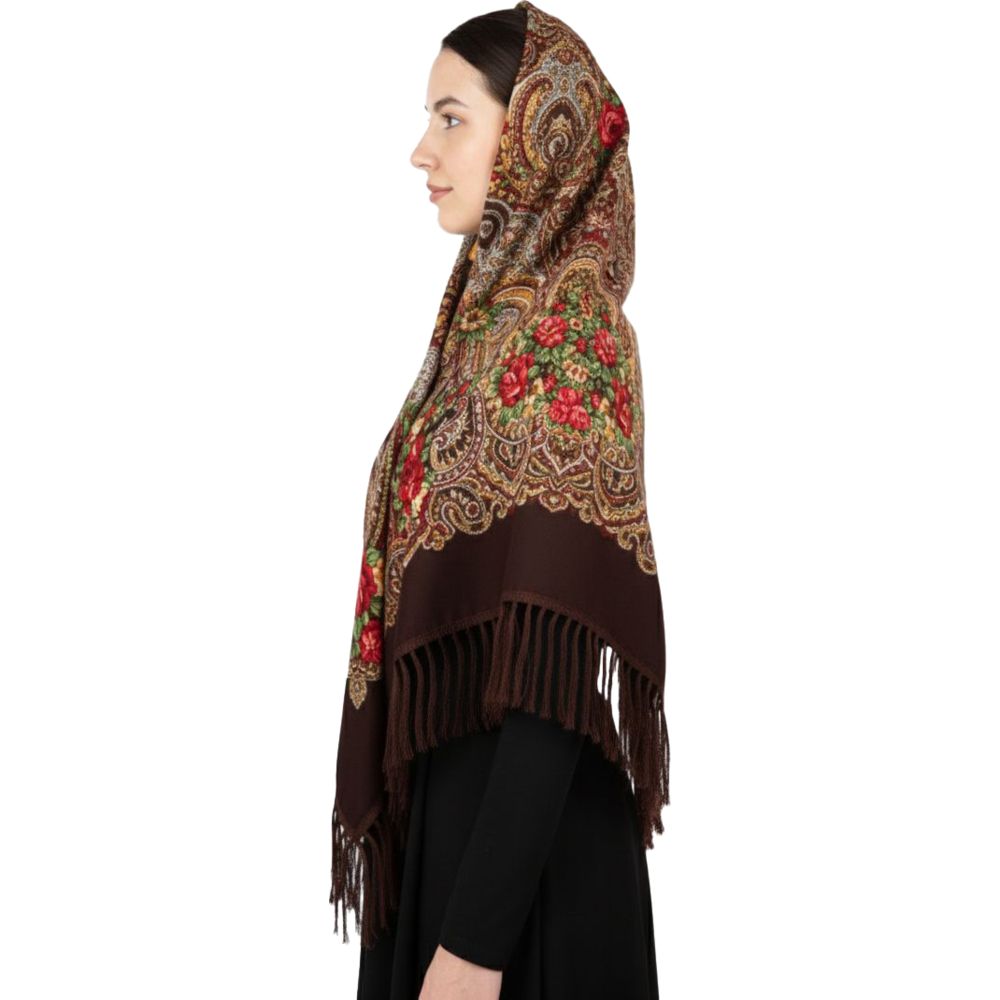 دي’دانييلا - شال نسائي تقليدي مزخرف عليا - بني