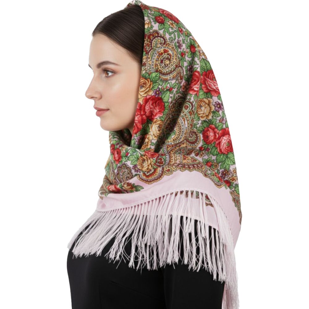 دي'دانييلا - شال قطن شرقي أوروبي نسائي مع شرابة - زهري