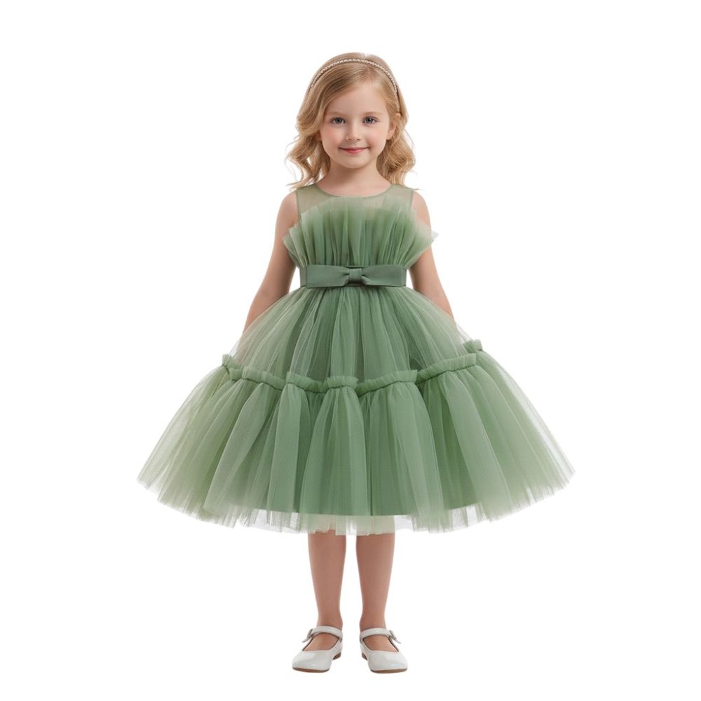 بيداني - فستان ايليغانس برقبة دائرية للبنات - زيتي