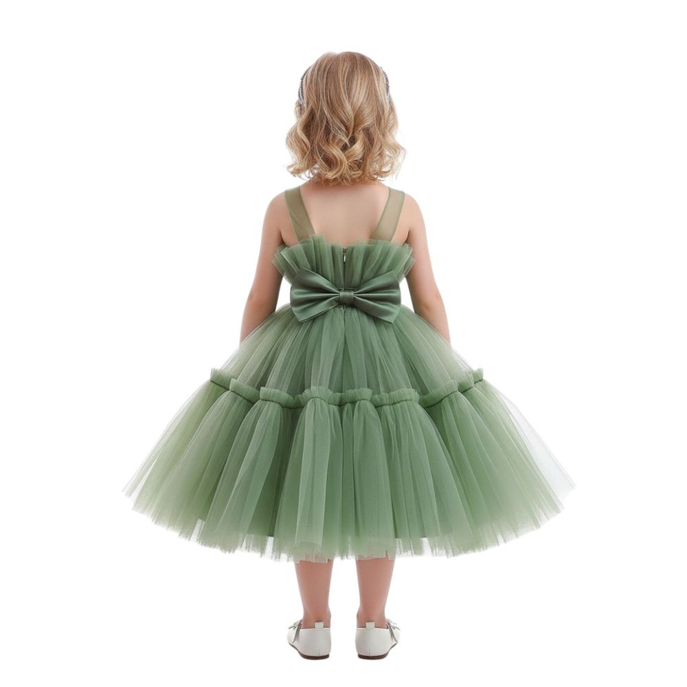 بيداني - فستان ايليغانس برقبة دائرية للبنات - زيتي