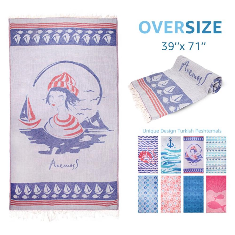 Anemoss - Turkish Beach & Bath Peshtemal - Sailor Girl Patterned