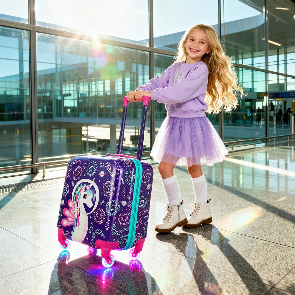 Milk&Moo Girl's 3D Suitcase With Light-Up Wheels - Purple - 46 cm