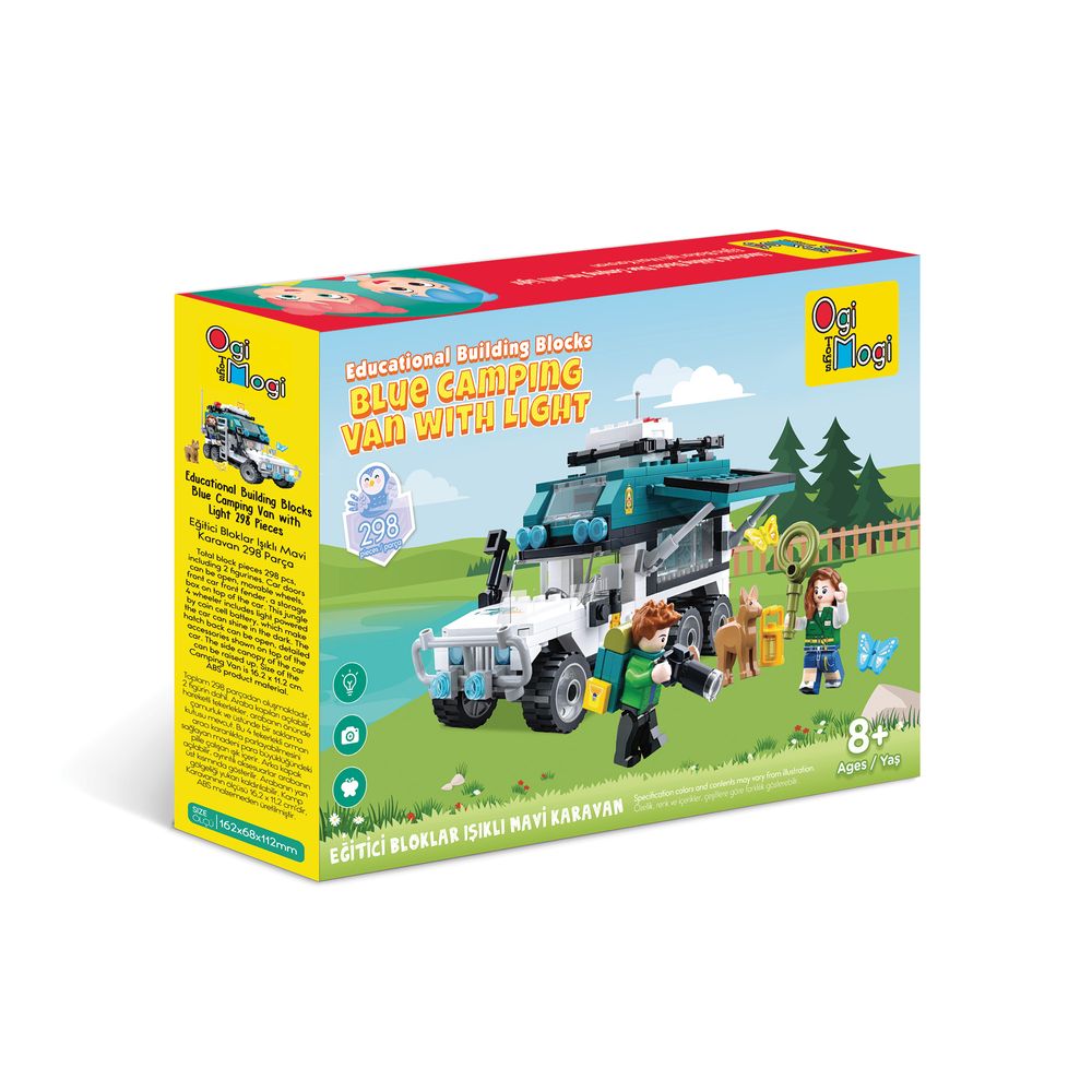 أوجي موجي - مكعبات تركيب تعليمية - سيارة تخييم زرقاء مع إضاءة - 298 قطعة