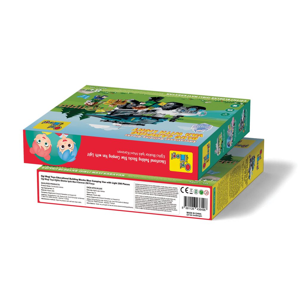 أوجي موجي - مكعبات تركيب تعليمية - سيارة تخييم زرقاء مع إضاءة - 298 قطعة
