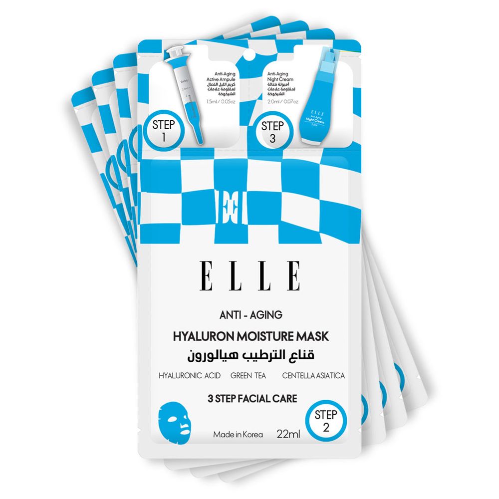 Elle - 3-Step Anti-Aging Hyaluron Moisture Mask Care Kit - Pack of 4