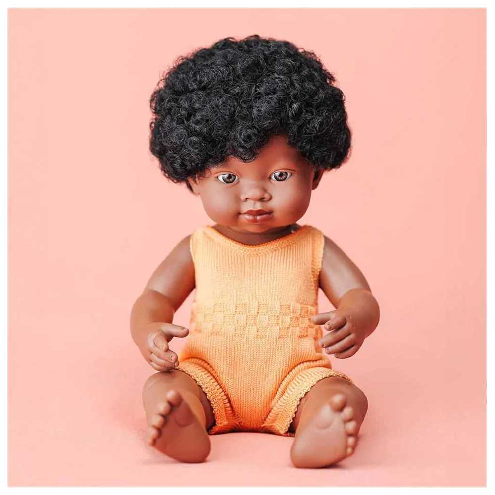 Miniland Educational - African Girl Baby Doll - Melon Romper - 38 cm