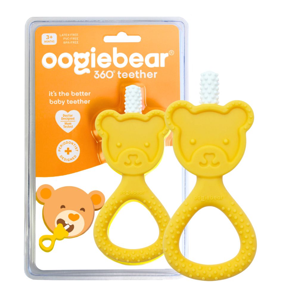 أوجي بير - عضاضة سيليكون دب محشو مع نتوءات ناعمة 360 درجة - أصفر