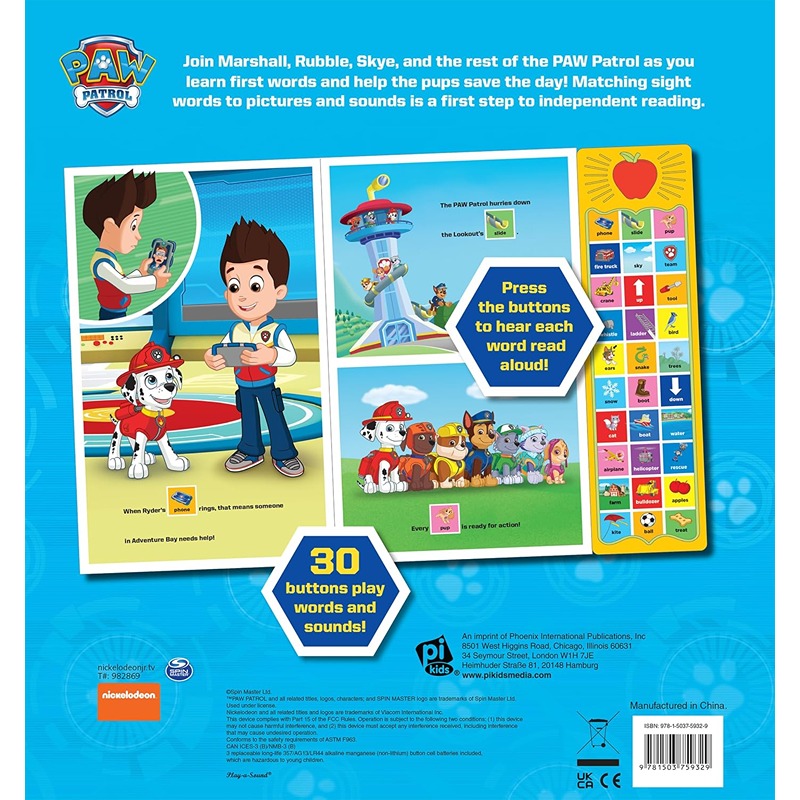 Paw Patrol: First Words 30 Buttons Sound Book
