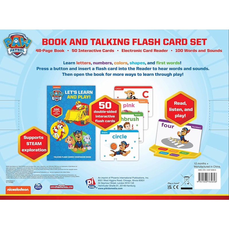 نيكلوديون باو باترول: هيا نتعلم ونلعب! كتاب ومجموعة بطاقات تعليمية ناطقة