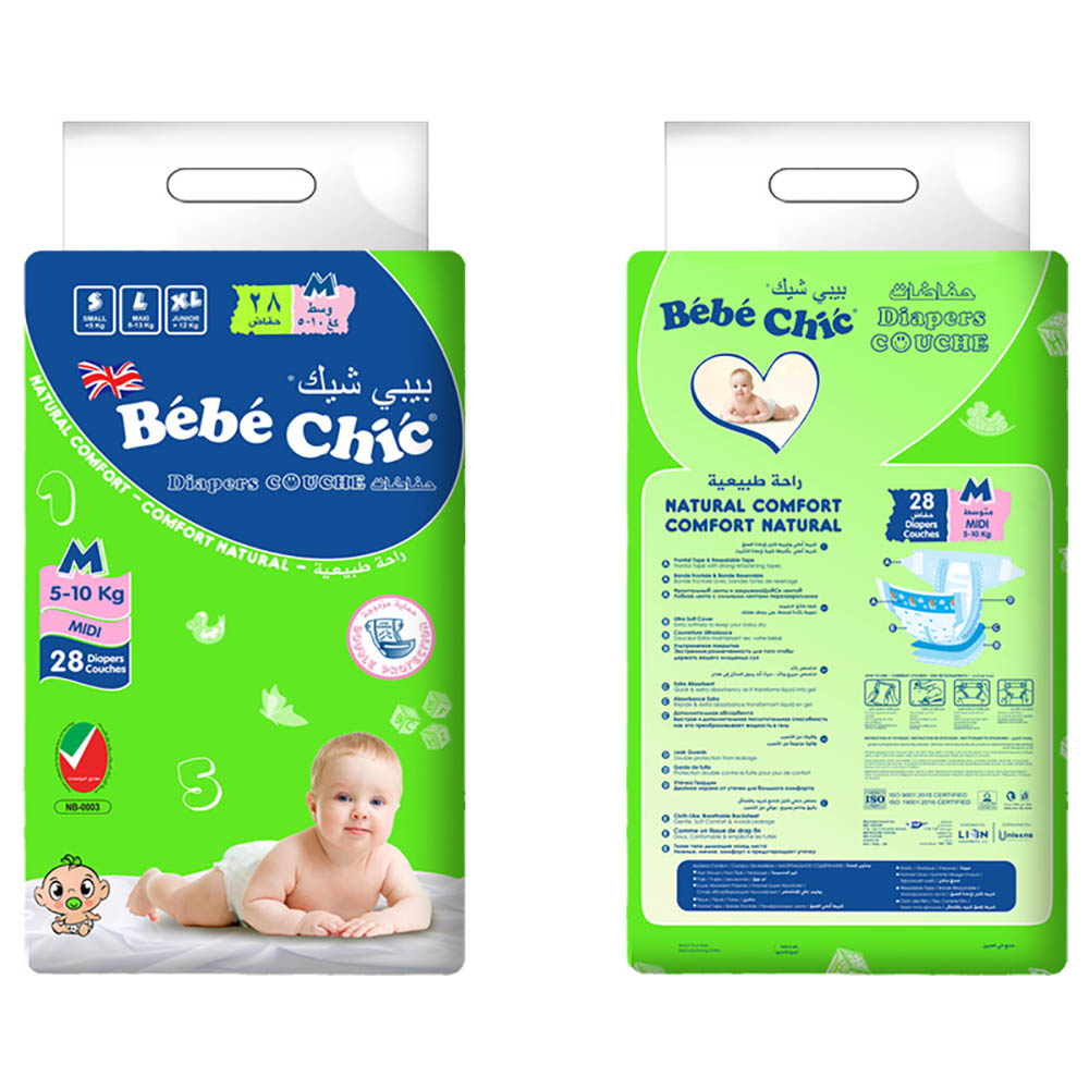 Bebe Chic - Midi Baby Diaper - 5-10kg - Size M - 28pcs