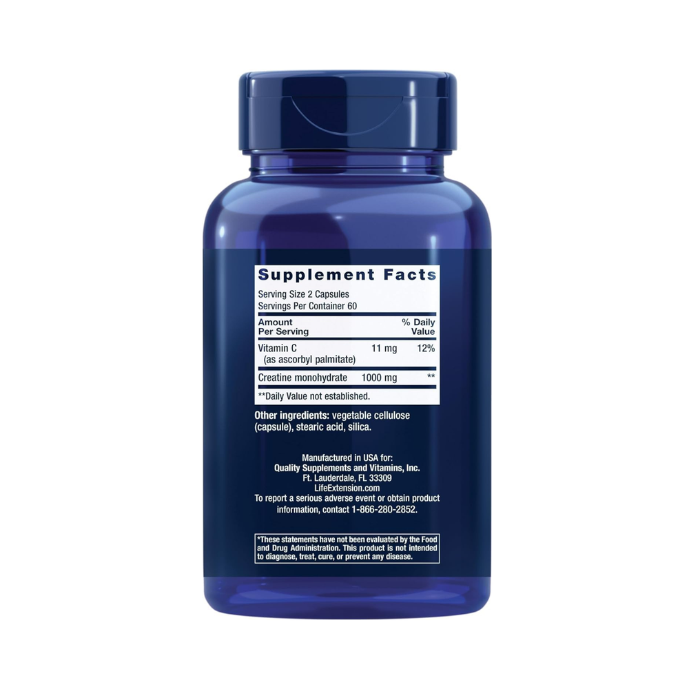 Life Extension - Creatine Capsules with Pure Creatine Monohydrate - 120 Veg Caps