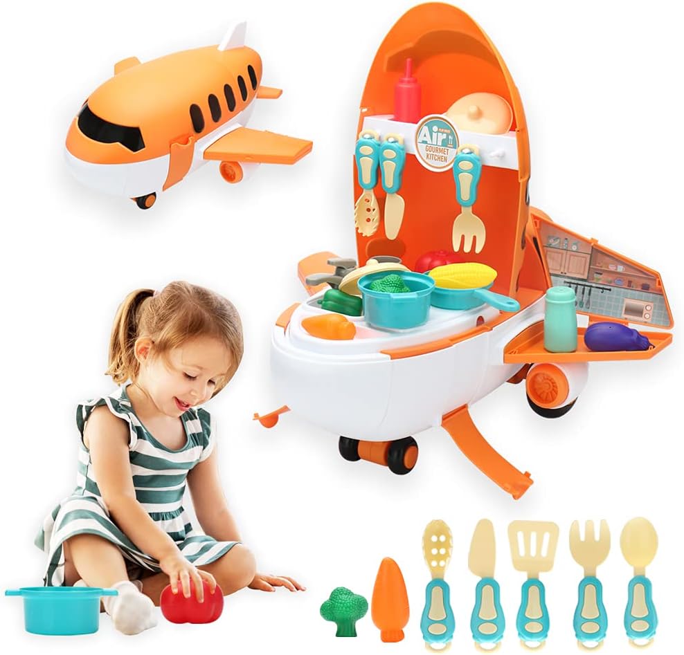 أمشام - مجموعة ألعاب مطبخ على شكل طائرة 2 في 1 للعب التظاهري