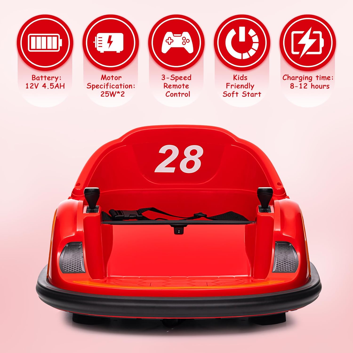 Amsham - Ride On Bumper Car With Remote Control And 360 Degree Spin - Red - 12V