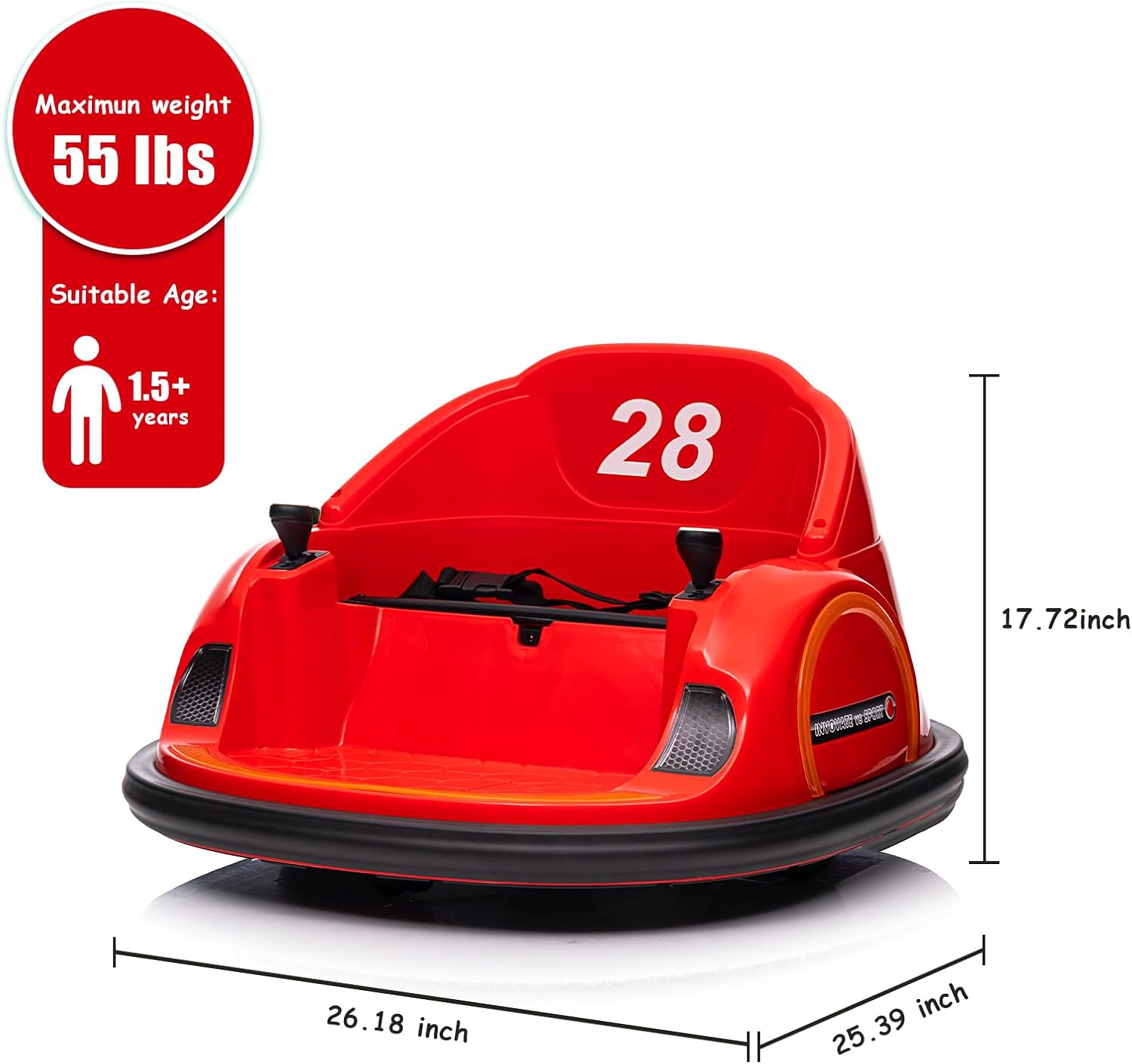 Amsham - Ride On Bumper Car With Remote Control And 360 Degree Spin - Red - 12V