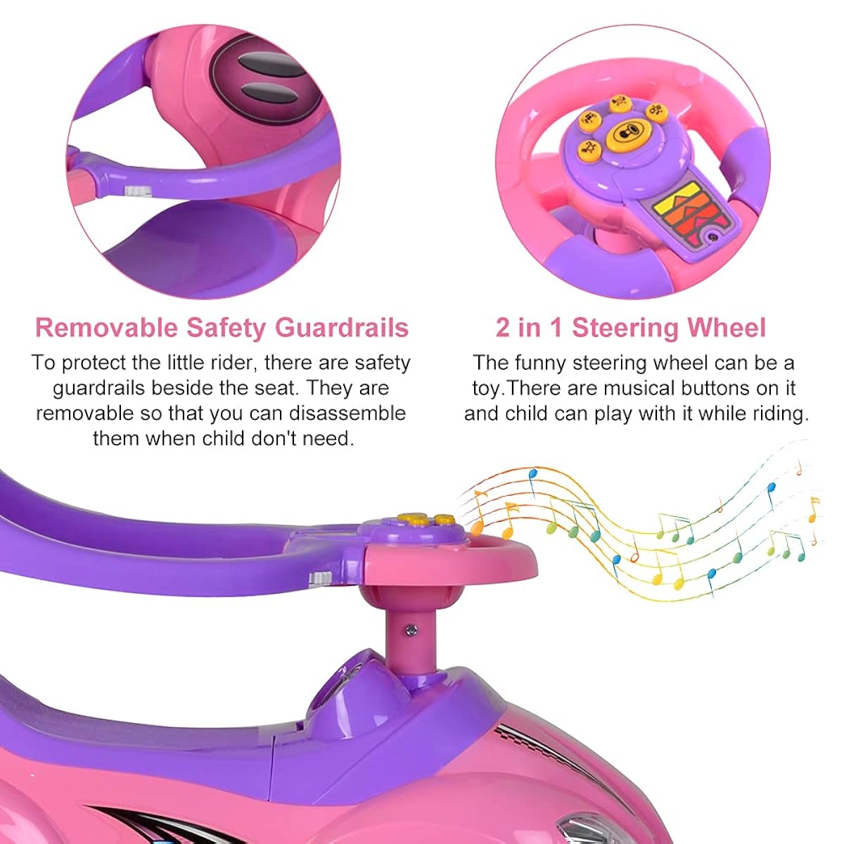 Amsham - 3-In-1 Ride On Push Car With Removable Canopy - Pink