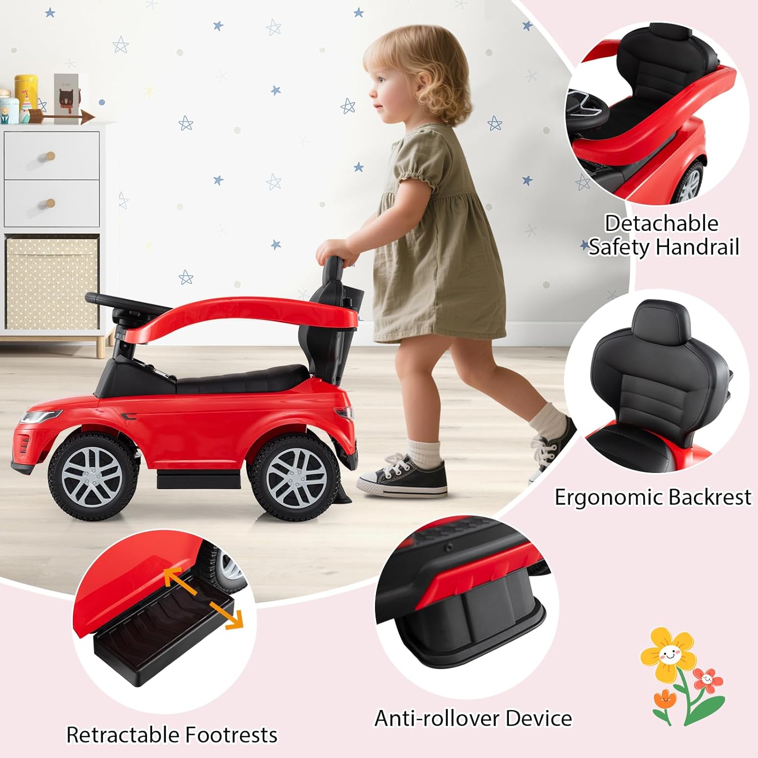 لاند روفر - سيارة ديسكفري 3 في 1 قابلة للدفع - حمراء