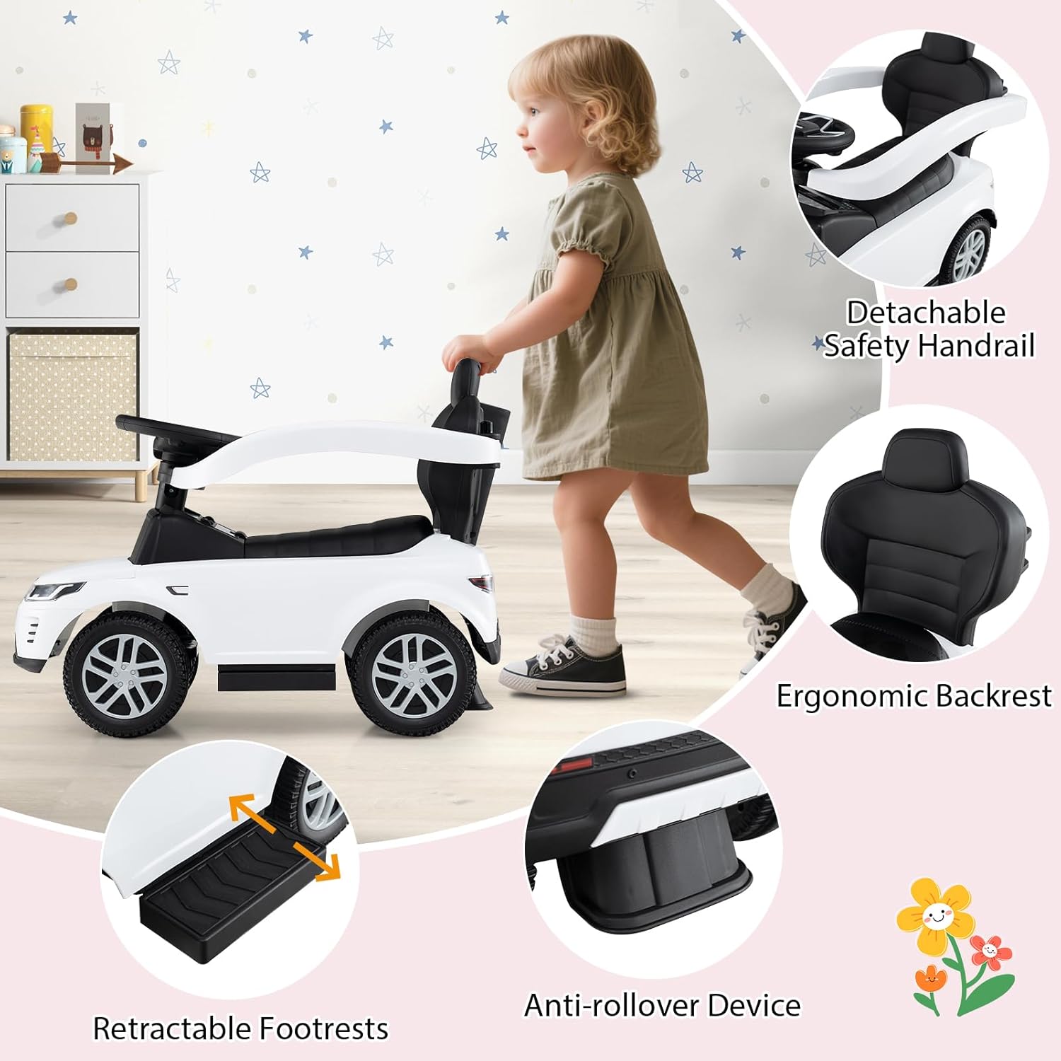 لاند روفر - سيارة ديسكفري 3 في 1 قابلة للدفع - بيضاء