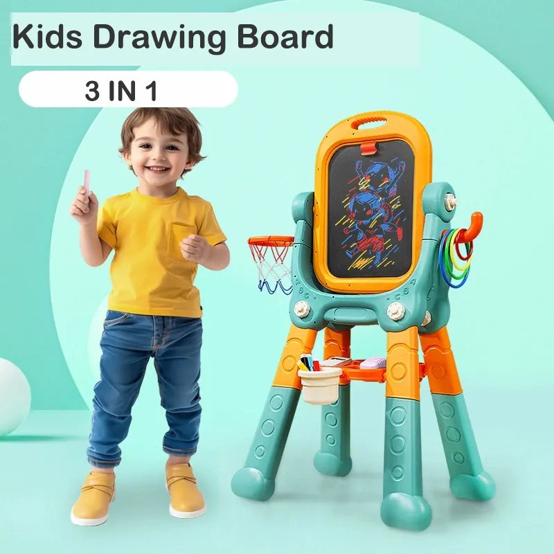 أمشام - سبورة بيضاء وسبورة طبشور مع حلقة كرة سلة 3 في 1