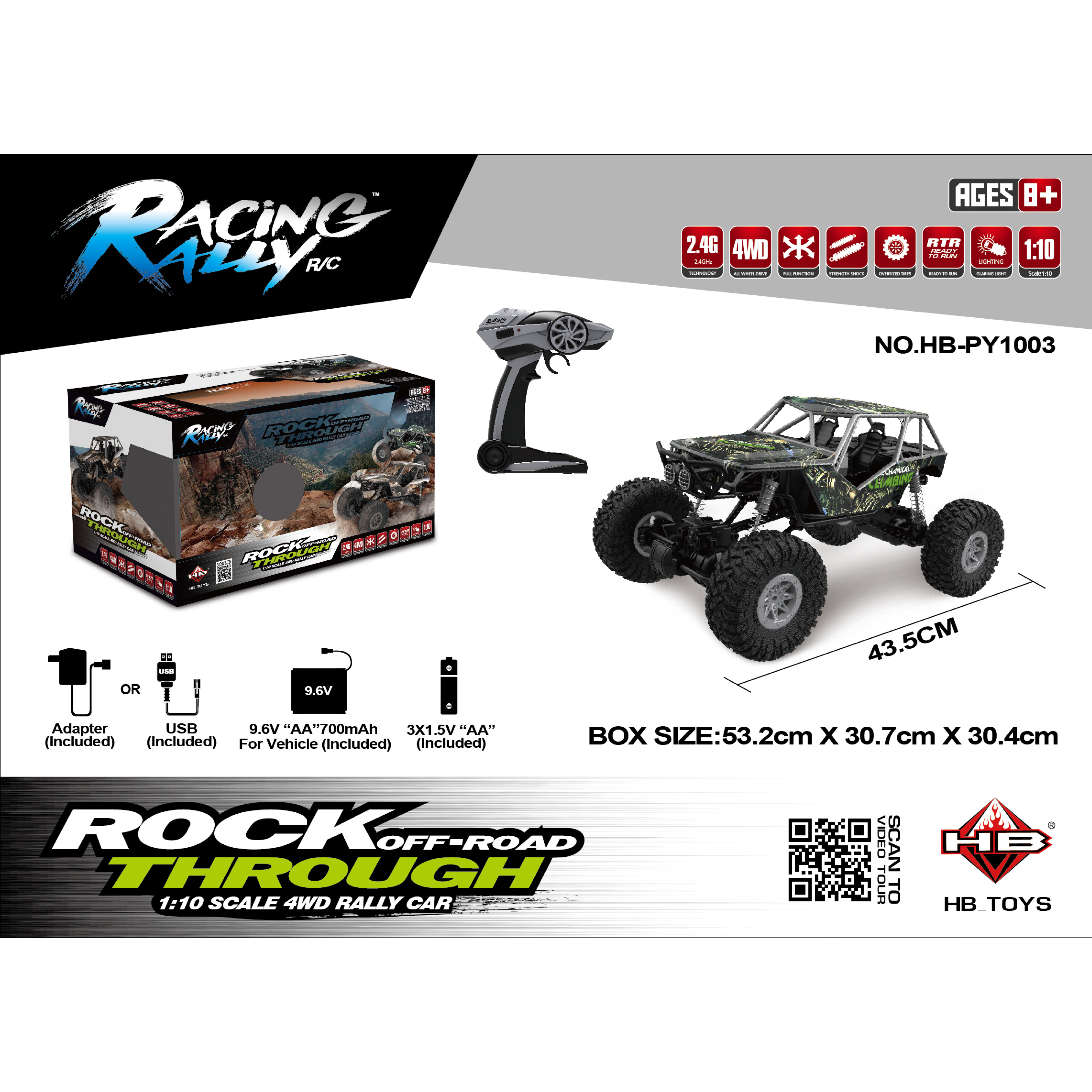 أمشام - سيارة رالي روك كرولر للطرق الوعرة بمقياس 1:10 - أخضر