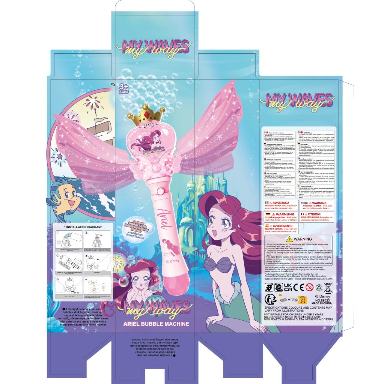 Disney Princess - Bubble Wands Ariel Toys For Girls - Bubble Machine For Kids With Light & Music - Pink