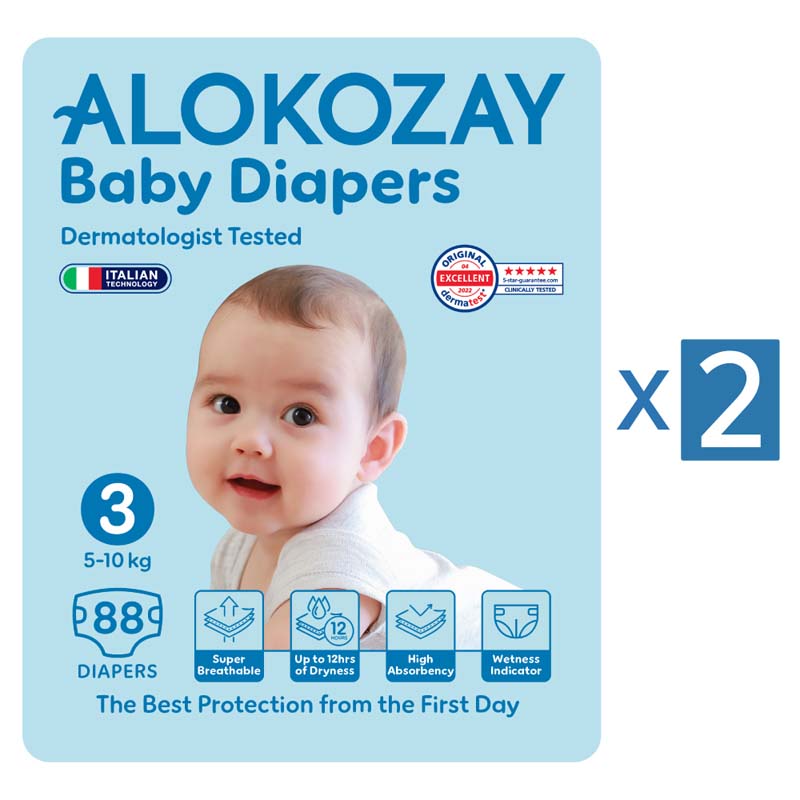 Alokozay - Premium Baby Diapers 5-10kg - Size 3 Pack of 2 - 176 Diapers