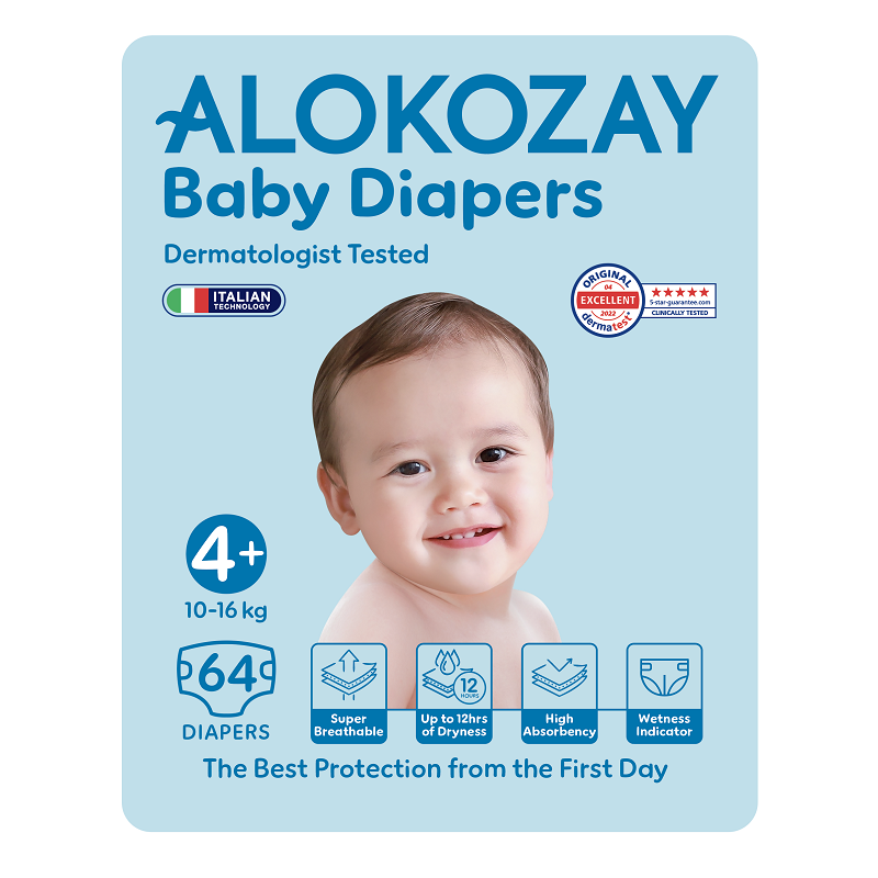 Alokozay - Premium Baby Diapers 10-16kg - Size 4+ - 64 Diapers