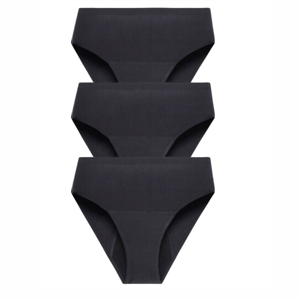 Bodi Fresh - 3pc-Set - High Waist Ribbed Period Underwear - Black