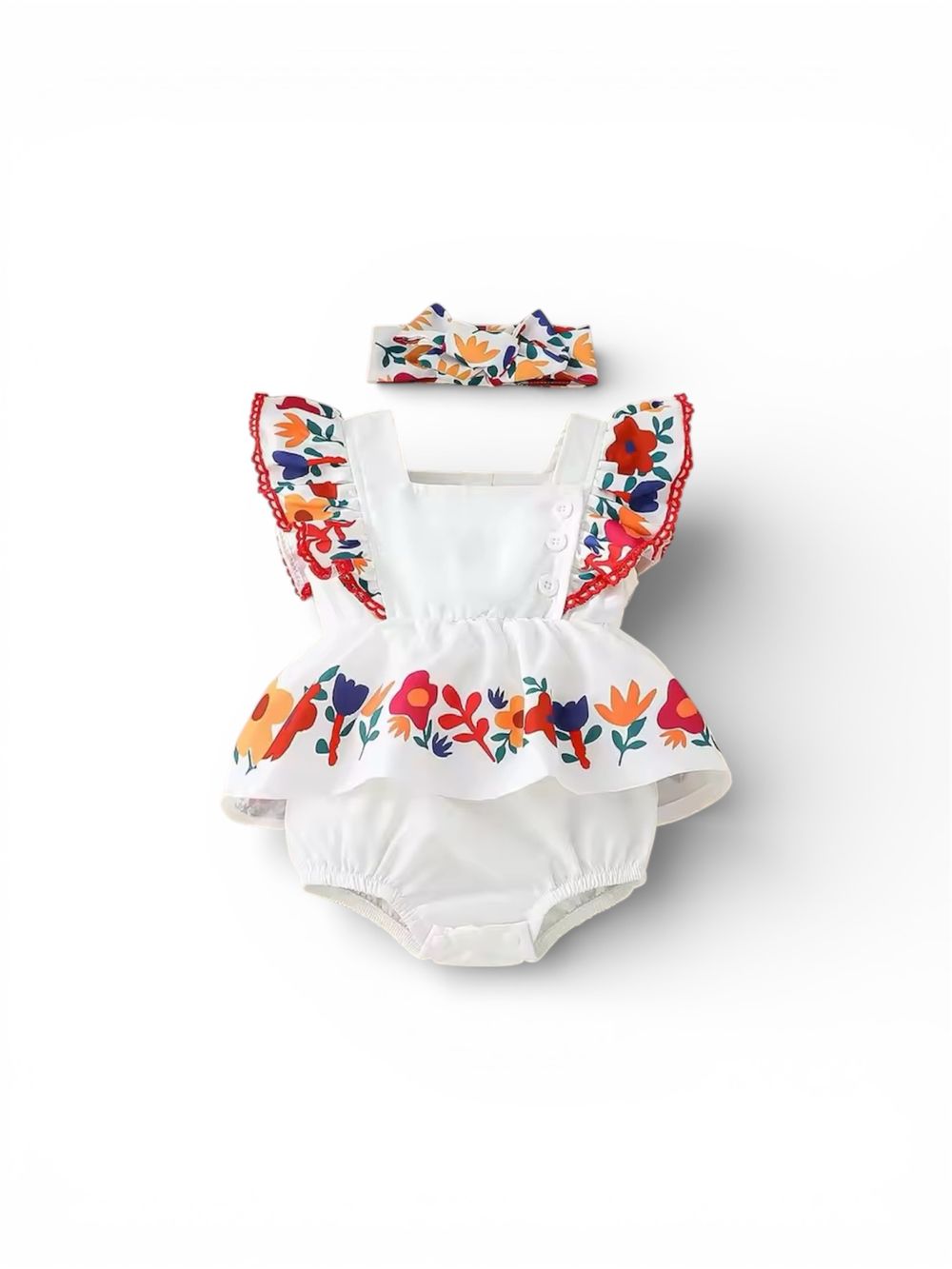 Matching Family Outfits - 2pc-Set - Baby Girl's Floral Romper & Headband - White