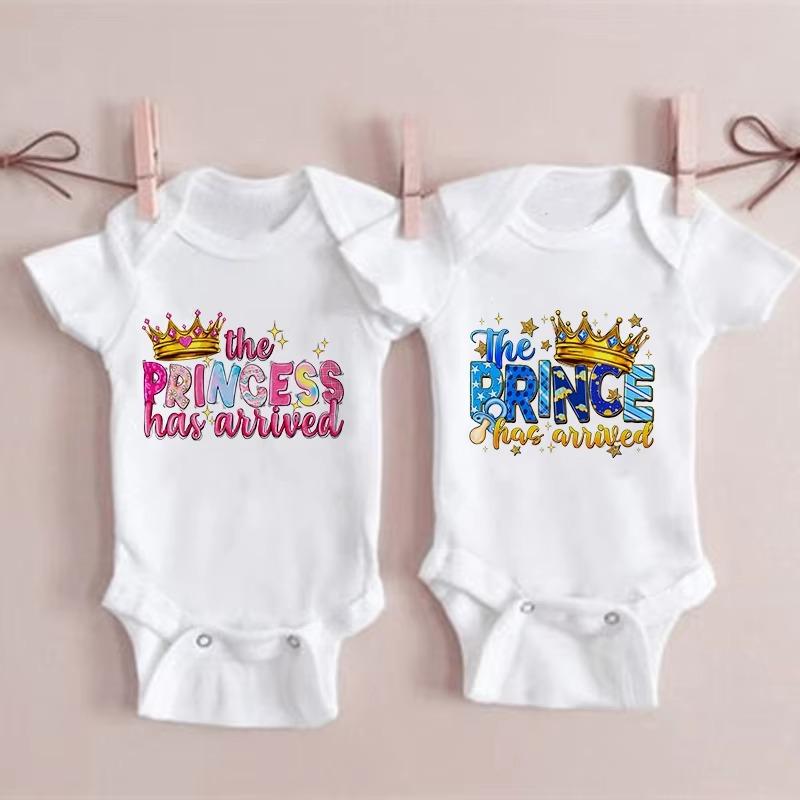 Matching Family Outfits - 2pc-Set - Prince & Princess Has Arrived Printed Romper - White