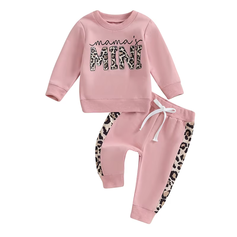 Matching Family Outfits - 2pc-Set - Baby Girl's Mama's Mini Printed Top & Pants - Pink
