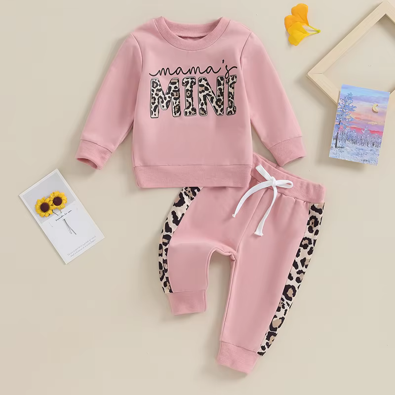 Matching Family Outfits - 2pc-Set - Baby Girl's Mama's Mini Printed Top & Pants - Pink
