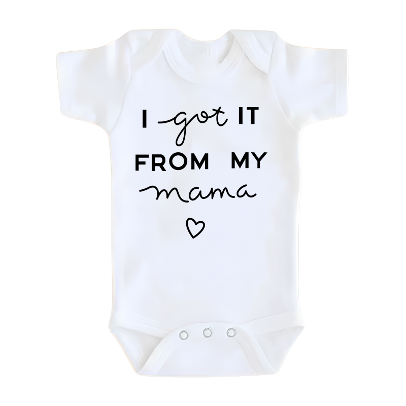Matching Family Outfits - I Got It From My Mama Printed Baby Romper - White