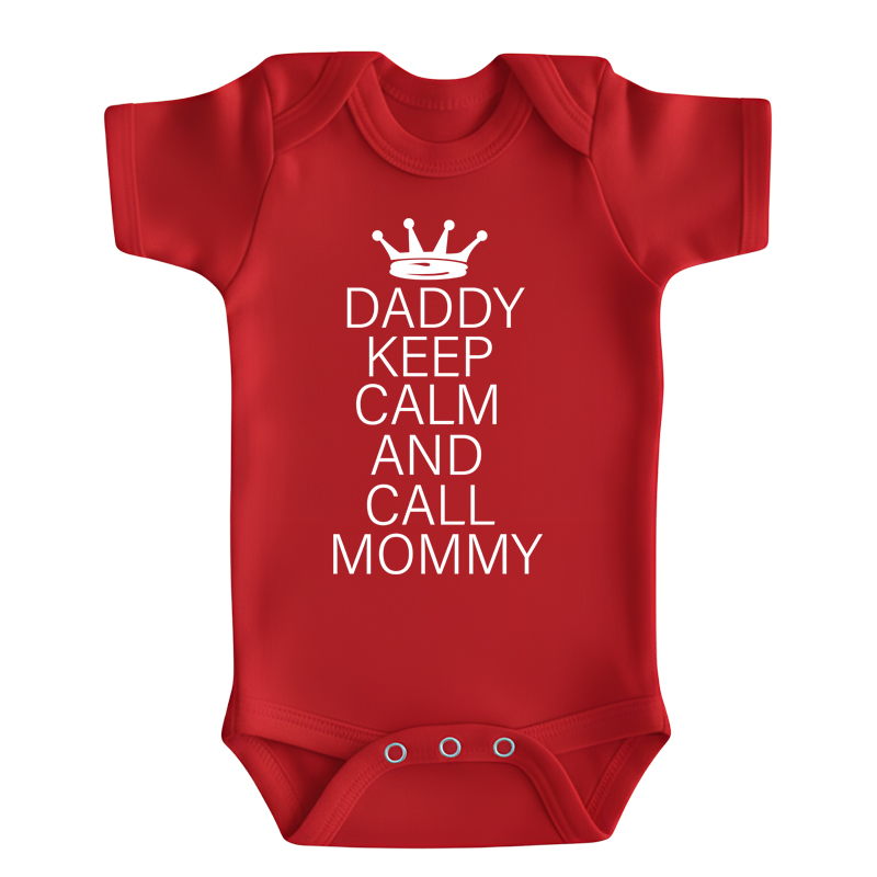 Matching Family Outfits - Daddy Keep Calm Printed Baby Romper - Red