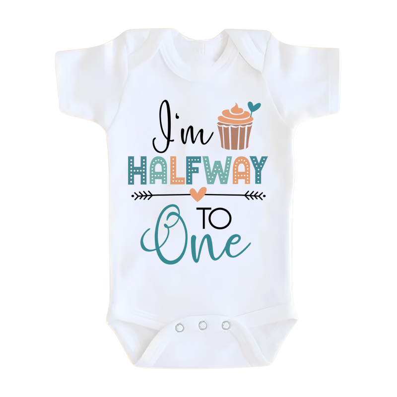 Matching Family Outfits - I Am Halfway To One Printed Baby Romper - White