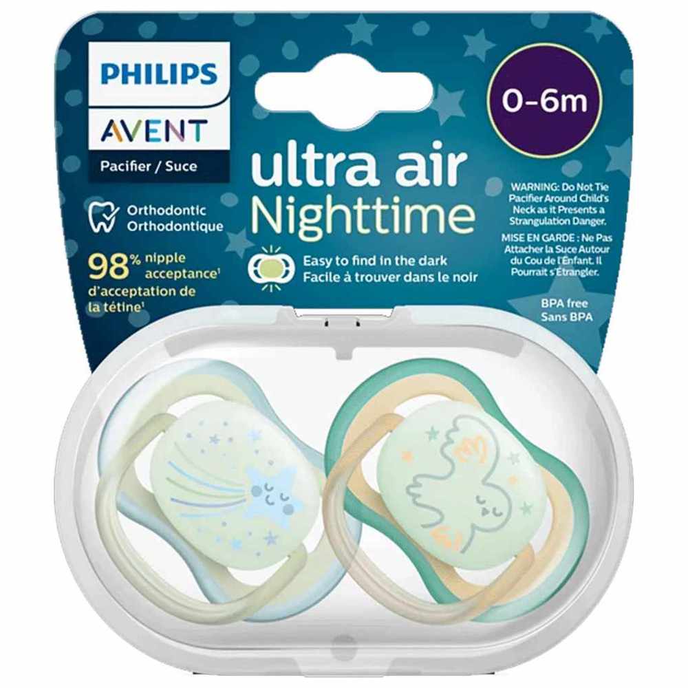 Philips Avent - Ultra Air Glow In The Dark Night Soother - 0-6 M - Blue - Pack of 2