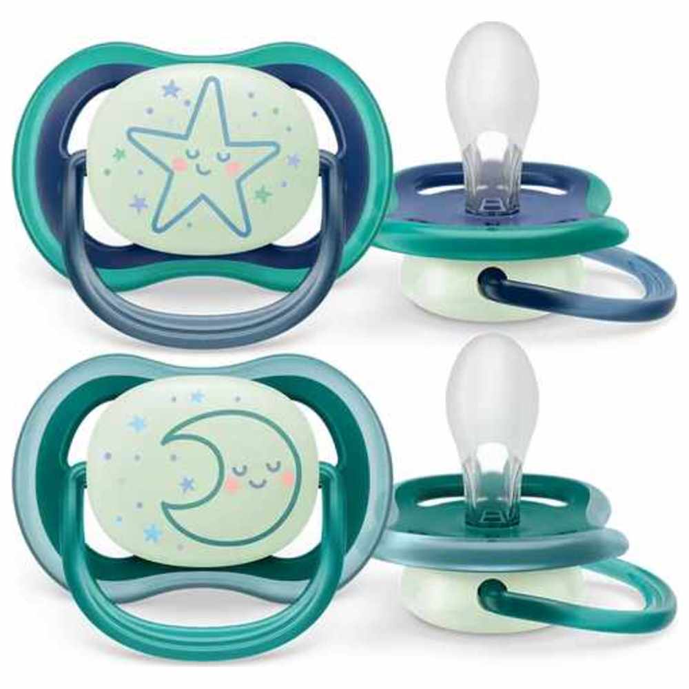 Philips Avent - Ultra Air Glow In The Dark Night Soother - 6-18 M - Blue - Pack of 2