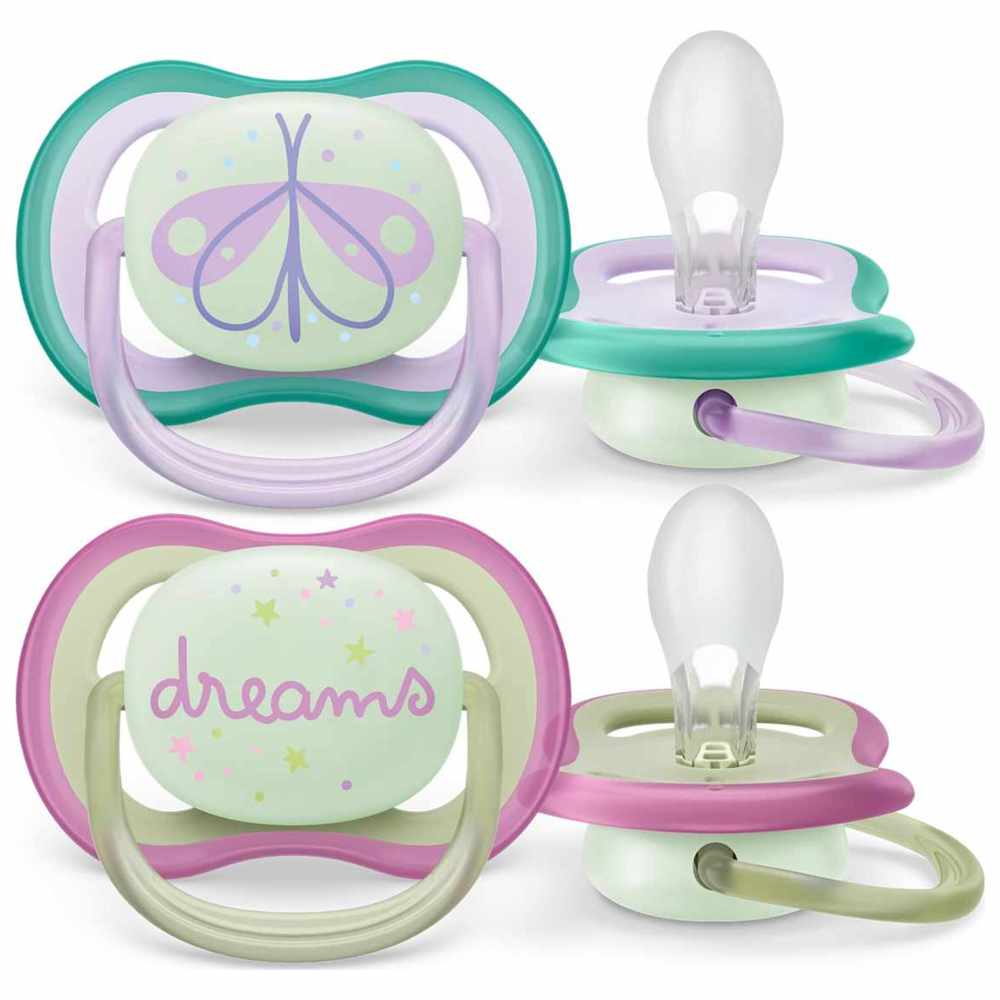 Philips Avent - Ultra Air Glow In The Dark Night Soother - 0-6 M - Pink - Pack of 2