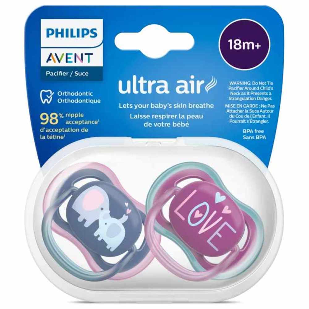 Philips Avent - Ultra Air Free Flow Silicone Soother - 18-24 M - Pink - Pack of 2