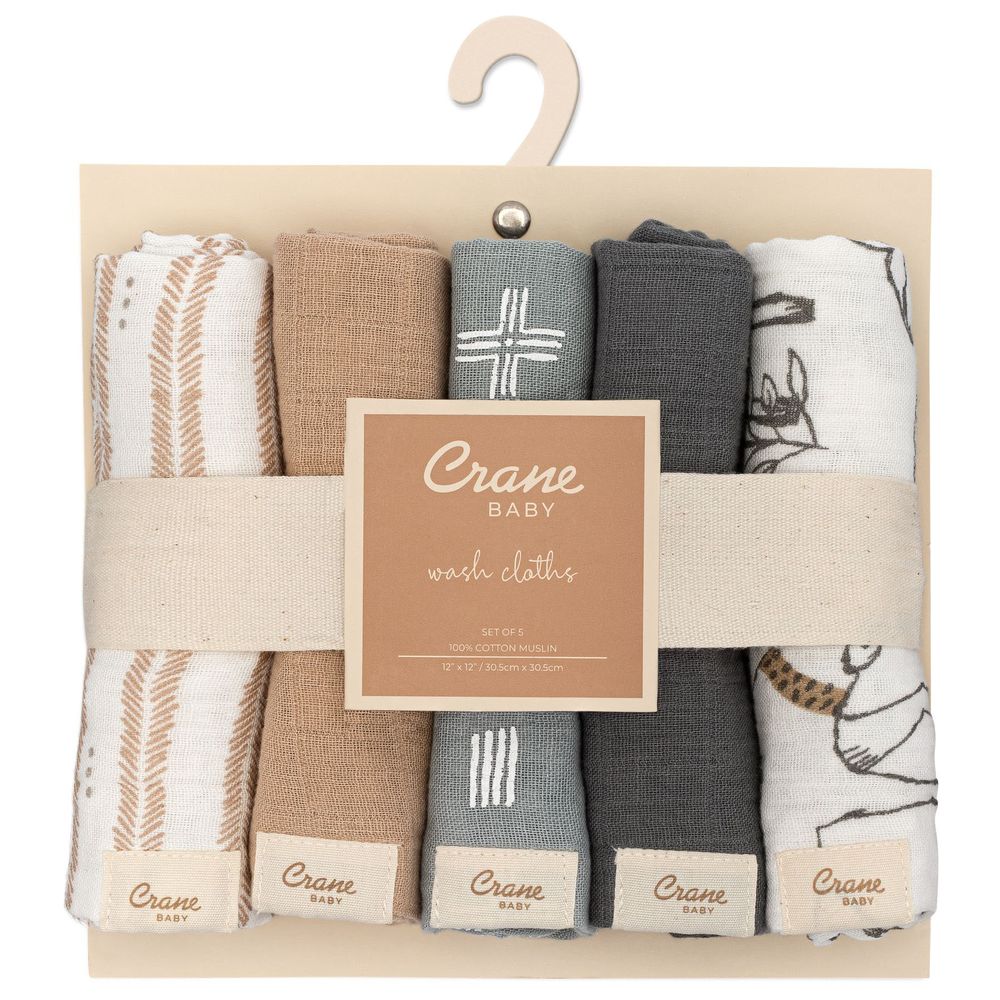 Crane Baby Ezra Wash Cloth - Pack of 5