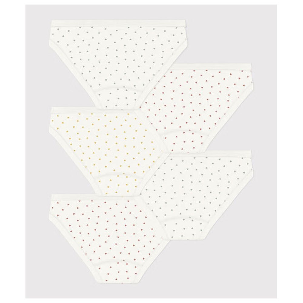 Petit Bateau - 5pc-Set - Girl's Mini Heart Print Cotton Briefs - White