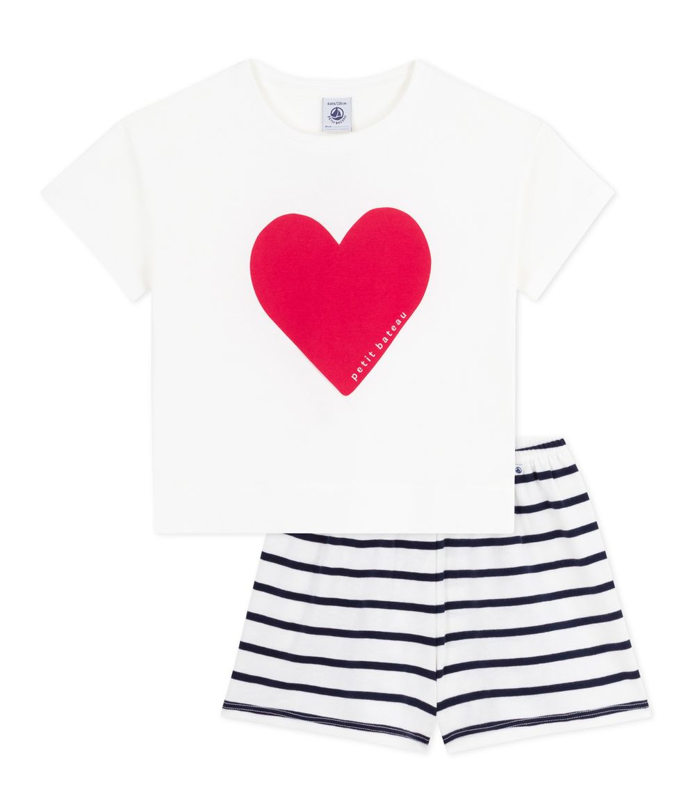 Petit Bateau - Children's Short Heart Print Cotton Pyjamas
