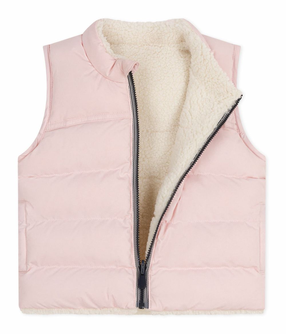 Petit Bateau - Baby Girl's Reversible Puffer Jacket - Joli Pink/Milk White