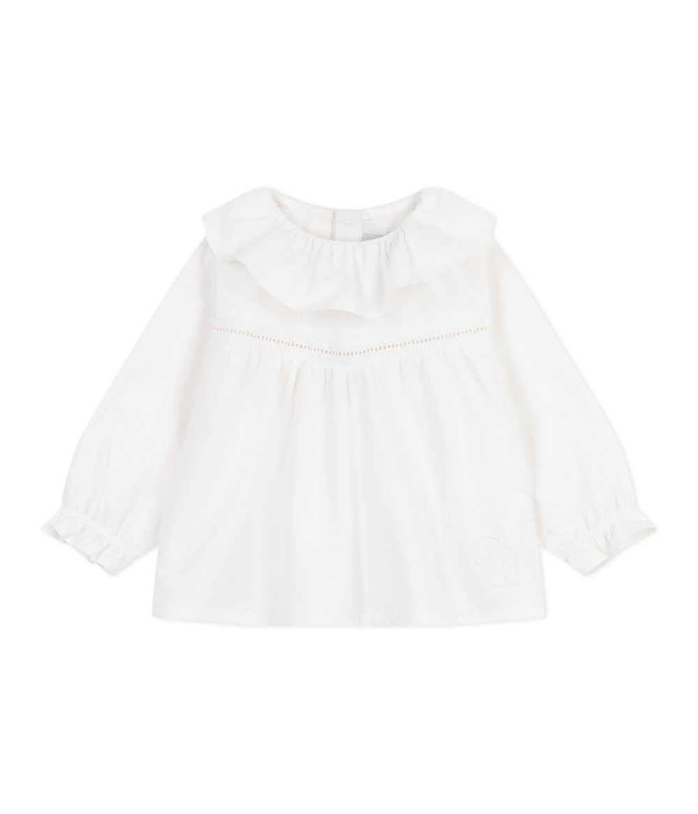 Petit Bateau - Baby Girl's Long Sleeves Cotton Poplin Blouse - Ecume White