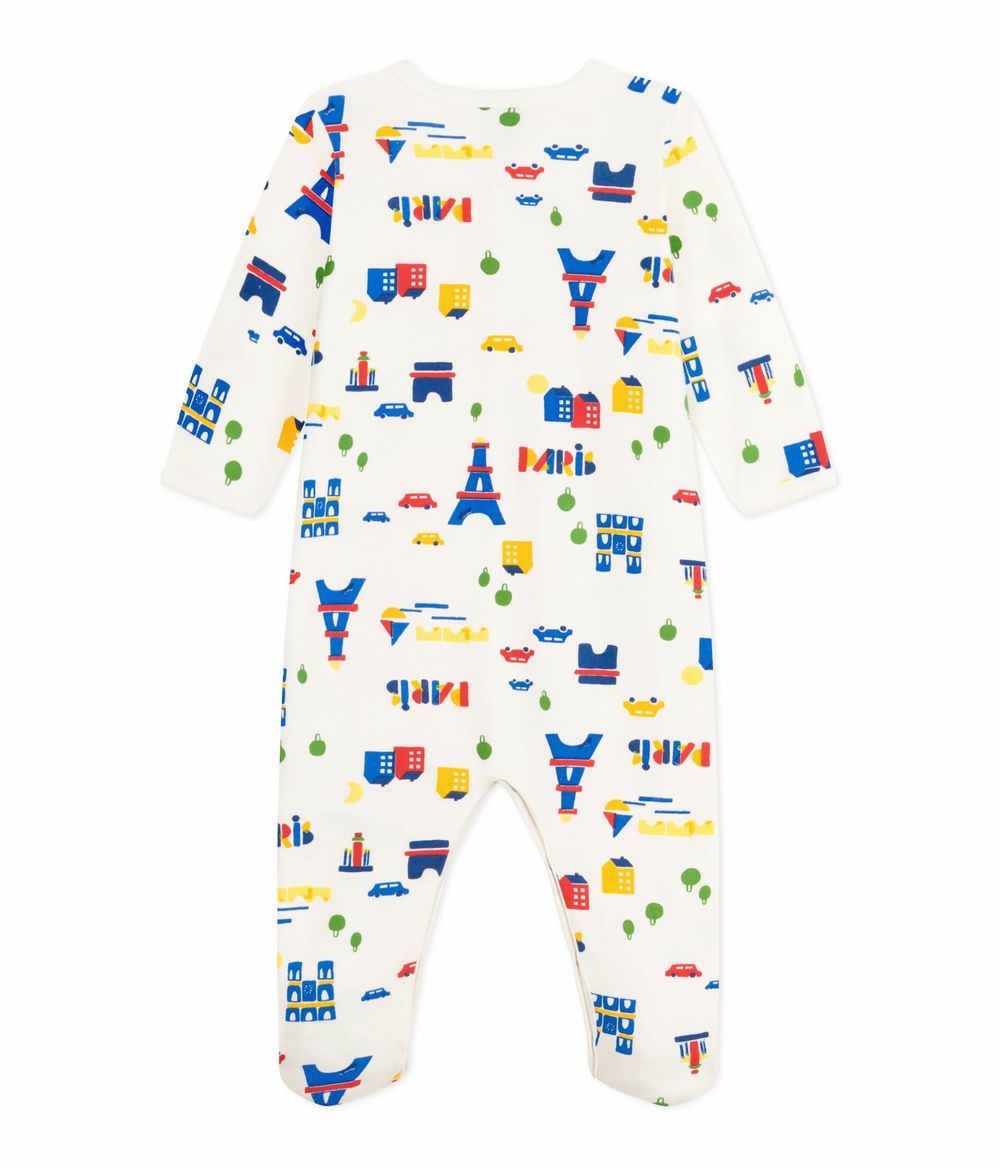 Petit Bateau - Baby's Paris Printed Pyjama Sleepsuit - Marshmallow White/Multicolor